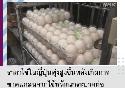 ราคาไข่ในญี่ปุ่นพุ่งสูงขึ้นหลังเกิดการขาดแคลนจากไข้หวัดนกระบาดต่อเนื่อง