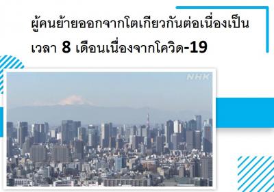 ผู้คนย้ายออกจากโตเกียวกันต่อเนื่องเป็นเวลา 8 เดือนเนื่องจากโควิด-19