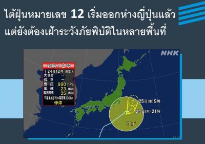 ไต้ฝุ่นหมายเลข 12 เริ่มออกห่างญี่ปุ่นแล้ว แต่ยังต้องเฝ้าระวังภัยพิบัติในหลายพื้นที่
