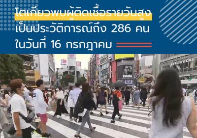 โตเกียวพบผู้ติดเชื้อรายวันสูงเป็นประวัติการณ์ถึง 286 คนในวันที่ 16 กรกฎาคม