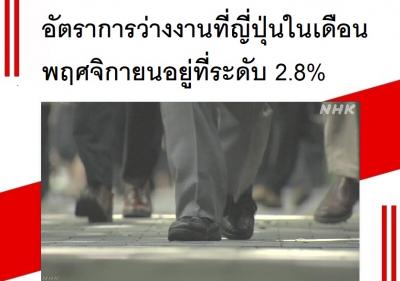 อัตราการว่างงานที่ญี่ปุ่นในเดือนพฤศจิกายนอยู่ที่ระดับ 2.8%