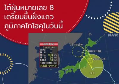 ไต้ฝุ่นหมายเลข 8 เตรียมขึ้นฝั่งแถวภูมิภาคโทโฮคุในวันนี้