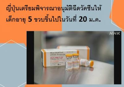 ญี่ปุ่นเตรียมพิจารณาอนุมัติฉีดวัคซีนให้เด็กอายุ 5 ขวบขึ้นไปในวันที่ 20 ม.ค.