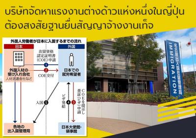 บริษัทจัดหาแรงงานต่างด้าวแห่งหนึ่งในญี่ปุ่นต้องสงสัยฐานยื่นสัญญาจ้างงานเท็จ