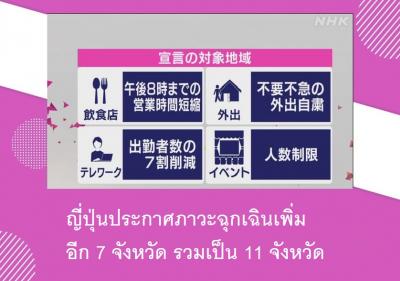 ญี่ปุ่นประกาศภาวะฉุกเฉินเพิ่มอีก 7 จังหวัด รวมเป็น 11 จังหวัด