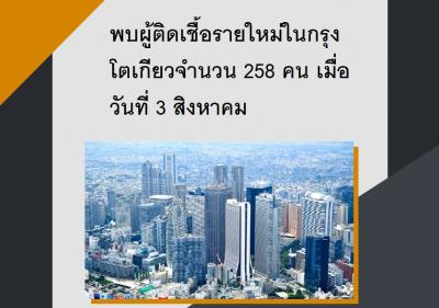 พบผู้ติดเชื้อรายใหม่ในกรุงโตเกียวจำนวน 258 คน เมื่อวันที่ 3 สิงหาคม