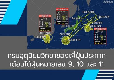 กรมอุตุนิยมวิทยาของญี่ปุ่นประกาศเตือนไต้ฝุ่นหมายเลข 9, 10 และ 11