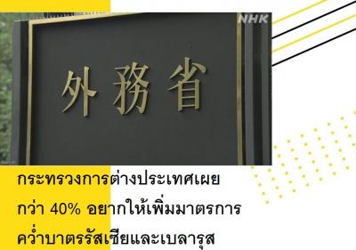 กระทรวงการต่างประเทศเผย กว่า 40% อยากให้เพิ่มมาตรการคว่ำบาตรรัสเซียและเบลารุส