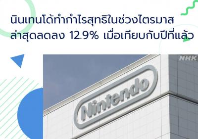 นินเทนโด้ทำกำไรสุทธิในช่วงไตรมาสล่าสุดลดลง 12.9% เมื่อเทียบกับปีที่แล้ว